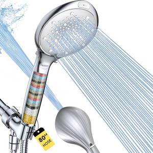 lot 1893 image: FASDUNT Shower Head with Handheld, High Pressure 8-Mode Filtered Shower Head with 80 Extra Long Stainless Steel Hose & Adjustable Bracket, Built-in Filter for Hard Water -Remove Chlorine, Chrome
