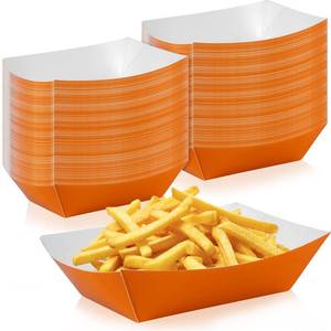 lot 1899 image: 100 Pcs Orange Paper Food Tray Sturdy Disposable Food Boats Nacho Plates Disposable Serving Snack Trays for Catering, Party Birthday Supplies, and Food Service (Orange)