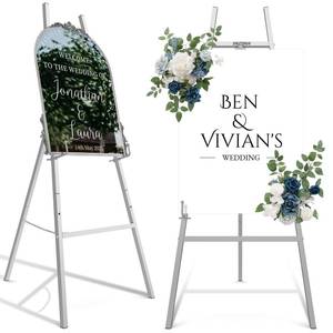 lot 1910 image: Easel Stand for Sign, Heavy Duty Metal Display Easel with Adjustable Chain, 4-Tier Height Art Easel for Painting, Wedding Sign, Posters & Commercial Display (Silver)