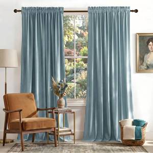 lot 1917 image: NICETOWN Velvet Curtains 84 Length for Bedroom, Stone Blue Room Darkening Velvet Curtains Thermal Insulated, Luxury and Thick Window Treatment, 52 Wide, 2 PCs