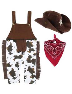 lot 1929 image: A&J DESIGN Toddler Boys Western Cowboy Romper Halloween Costume Set (18-24 Months, Brown)