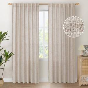 lot 1932 image: YoungsTex Natural Linen Curtains 80 Inch Length for Living Room, Light Filtering Burlap Textured Rod Pocket Window Drapes Back Tab for Bedroom Office Rustic, 2 Panels, 52 X 80 Inch