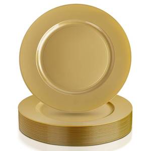 lot 1937 image: WDF 12Inch Plastic Charger Plates - 25Pack Gold Charge for Dinner - Disposable Gold Charge Plates - Perfect for DinnerWedding PartyElegant Tabletop Decor