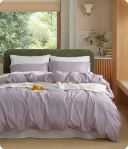 lot 1938 image: Bedsure 100% Washed Cotton Duvet Cover Queen Size - Lavender Minimalist Bedding Set Linen Like - PureWoven Plain Simple & Soft Comforter Cover for All Seasons (Lavender, Queen, 90x90)