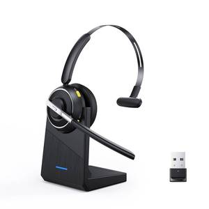lot 1950 image: OTYHVV Wireless Headset with Mic for Work, Bluetooth Headset with Noise Cancelling Microphone Charging Base Mute Button for PC Computer Cell Phone