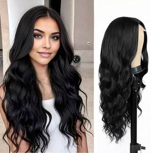 lot 1951 image: 26 inch Lace Hairline Long Black Wigs for Women, Middle Part Long Curly Wig Heat Resistant Synthetic Hair Looking Natural, Fiber Wig for Daily Party Use