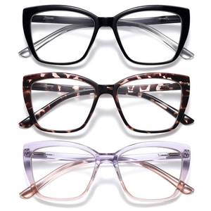 lot 1954 image: ORANZI Reading Glasses for Women, 3 pack Fashion Oversized Blue Light Readers for Women, Spring Hinge Cat Eye Glasses Anti Eyestrain (A1 Black Tortoiseshell Purple, 1.50)