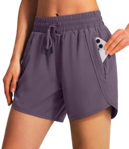 lot 1971 image: Ksmien Womens 5 7 Athletic Running Shorts Quick Dry Lightweight Workout Gym Shorts with Zipper Pockets UPF 50 Grey Purple L