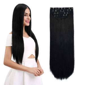 lot 1979 image: REECHO 18 Straight Long 4 PCS Set Thick Clip in on Hair Extensions Natural Black