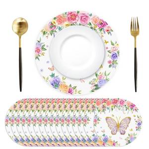 lot 1980 image: Paper Placemats Disposable 50 Pack Purple Gold Butterfly Floral Place Mats 13.7 Inch Round Spring Table Mats for Dinner Table Setting Birthday Wedding Party Supplies (Butterfly)