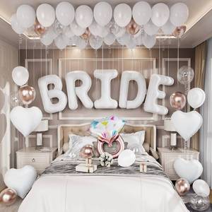 lot 1986 image: Bride Balloon Decoration Set 40 inch White Bride Heart Balloon with Pearl White Champagne Gold Balloons for Bridal Shower Wedding Engagement Bachelorette Party Decor 62 Pieces