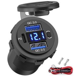 lot 1988 image: Qidoe 12V USB Outlet Dual 18W Quick Charge 3.0 Port & 30W PD 12V USB C Car Charger Socket with Voltmeter and Power Switch, Waterproof Multiple Car USB Port Adapter for Car Boat Marine Truck Golf RV