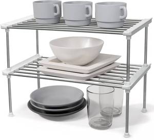 lot 1995 image: carrotez Cabinet Organizer Shelf, Set of 2 Stackable Kitchen Counter Shelves, Kitchen Cabinet Organizers and Storage, Pantry Storage Shelf Organizer, 15.7 x 7.8 x 6.1 - White