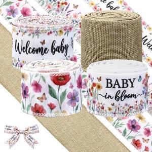 lot 3003 image: Waydress 4 Rolls Baby is Bloom Theme Ribbon 2.5 Inch Wired Baby Shower Ribbon for Diaper Cake Wreaths Bows Gift Wrapping DIY Crafts Girl Decoration