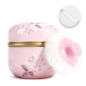 lot 3004 image: SHIMIDO Body Powder Puff and Container, 3.15 Portable Empty Body Powder Container for Baby Womens Loose Dusting Powder, Powder Case Box with Lids for Bath, Travel and Home Use (Old time)