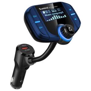 lot 3006 image: Sumind 2026 Upgraded Wireless Bluetooth Car Adapter FM Transmitter, 1.7 LCD Display, Flexible Gooseneck, 20W QC3.0&Dual USB Ports, AUX InputOutput for Hands-Free Call, MicroTF Card(Blue,PD)