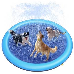 lot 3016 image: Peteast Splash Pad for Dogs & Kids - Anti-Slip Dog Pool for Large Dogs, 0.58 mm Thickened Durable Outdoor Water Play Mat, Summer Sprinkler Toy for Backyard (67in, Blue)