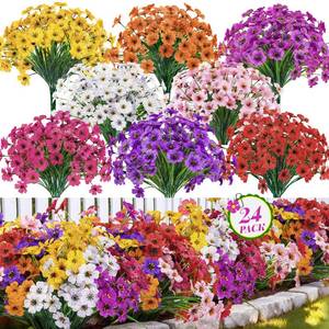 lot 3026 image: Der Rose 24 Bundles Artificial Flowers for Outdoor UV Resistant Faux Plants Spring Flowers for Outdoor Planters Wedding Home Garden Patio Porch Decor (8 Colors)