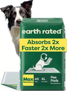 lot 3051 image: Earth Rated Puppy Pads, Max Absorbency Pee Pads for Dogs, Absorbs 2X Faster & 2X More, Leak Prevention, Potty Training, Fragrance-Free, Unscented, XL, 28 x 34, 40 Count
