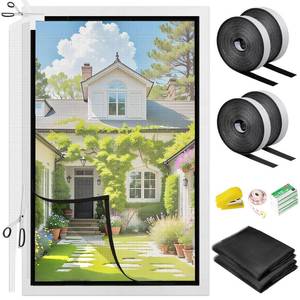 lot 3056 image: DIY Self-Adhesive Window Screen, 35x55 Inch COCIVIVRE Adjusting Fibreglass Netting Mesh Curtain with Hook and Sticky Tape, Fitted to Multiple Windows for Anti Mosquito, Anti Pet Scratch (2Pack,Black)