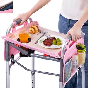 lot 3057 image: BAGSFY Walker Tray with Cup Holder &amp 2 Side Pockets, Folding Walker Table for Seniors  Sturdy, Easy-Clean Tray with PEVA Surface  Universal Fit for Standard Walkers