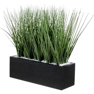 lot 3060 image: MyGift 12 Inch Desktop Artificial Green Grass Plants Faux Greenery Centerpiece with Rustic Black Solid Wood Planter Box