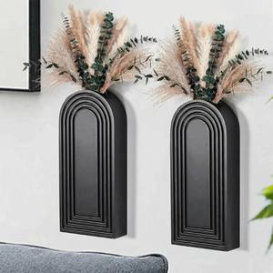 lot 3065 image: LIFESTYLO Set of 2 Wooden Wall Vases with Dried Pampas Grass & Eucalyptus, Boho Farmhouse Decor for Living Room, Entryway, Bathroom, Rustic Home Art(Black)