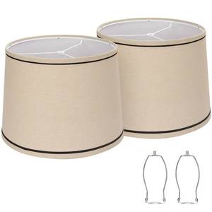 lot 3070 image: Drum Lampshades Set of 2, Medium Fabric Lamp shades for Table Lamps, Floor Lamps, Beige Linen Lamp shades 11.6 Top x 12.6 Bottom x 9.8 High Spider Fitter, Replacement Lampshades, Assembly Required
