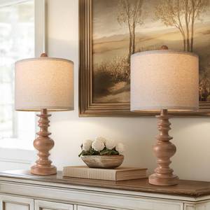 lot 3072 image: BOBOMOMO 20 Rustic Bedside Lamps Set of 2- Vintage Resin Table Lamps for Nightstands with Linen Shades, Farmhouse Lamps for Living Room, Bedroom, and Hallway (Light Brown) - Ideal for Compact Spaces