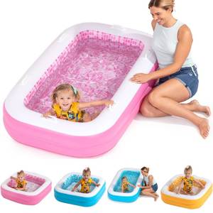 lot 3077 image: 3-in-1 Premium Inflatable Kiddie Pool, Ball Pit & Tanning Pool, Soft Cushioned Floor, Handles, Drain, Shallow Rectangular Blow Up Swimming Pool for Kids, Small Backyard Tanning Pool - 65x39x10