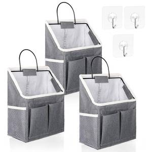 lot 3084 image: Pafeooui 3pcs Wall Hanging Organizer Bag, Linen Fabric Door Hanging Storage Basket with Pockets, Waterproof Bin for Kitchen Bedroom Bathroom Office RV Camper, Gray