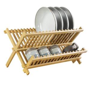 lot 3085 image: KKTONER Bamboo Dish Drying Rack 2 Tier Foldable Plate Organizer Collapsible Plate Organizer Holder for Kitchen Countertop (Natural)