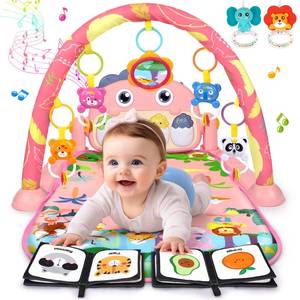 lot 3086 image: UMIKU Baby Play Mat Baby Tummy Time Mat Infant Newborn Musical Activity Center with High-Contrast Piano Music & Light Newborn Babies Gift for Girl Boy Babies 0-6 6-12 Month Pink Dinosaur