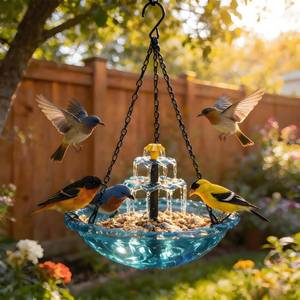 lot 3088 image: 2026 New Hanging Solar Bird Bath Fountain,Hanging Bird Bath for Outside with Solar Fountain,Flowing Water Large Humming Birds Baths Fountains with Solar Pump & Glass Bowl, for Outdoor, Gardens (Blue)