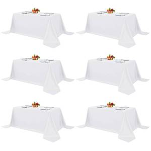 lot 3103 image: Fitable White Table Clothes for Rectangle Tables, 6 Pack - 90 x 132 Inch - Reusable and Elegant Tablecloths, Polyester Fabric Table Covers