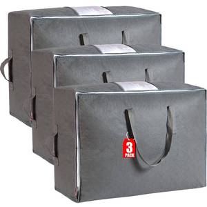 lot 3110 image: 105L Extra Large Storage Bags for Blankets, King Comforters, Bedding, Clothes, Pillows, Sheets - Closet Organizers and Storage with 4 Handles & Clear Window, Foldable & Breathable (Grey, 3pack)