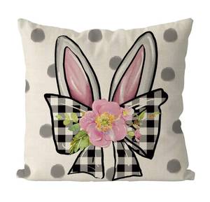 lot 3111 image: QIONG MENG Easter Pillow Covers 18x18 Inch Rabbit Ears Bow Knot Throw Pillow Covers Happy Easter Decorative Pillowcase Cushion Case
