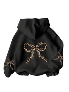 lot 3114 image: RoseSeek Girls Bow Cheetah Leopard Hoodies Long Sleeve Pullover Tops Preppy Cute Sweatshirts Hoodies Bow Black 12 Years