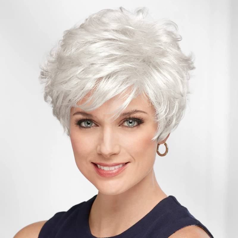 lot 23302 image: Paula Young Harlow Wig Voluminous Short Wig with Enviable Volume and Wavy LayersMulti-Tonal Shades of Blonde, Silver, Brown and Red - Retail $66