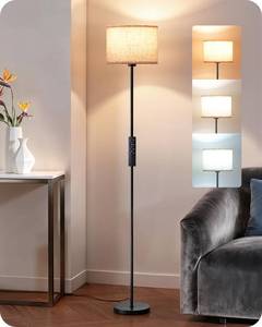lot 1002 image: EDISHINE Upgraded Floor Lamps with 2 Lampshades, 63.7 Modern Standing Lamp with Foot Switch and Remote Control, Stepless Dimmable Minimalist Lamps for Bedroom, Office, (9W LED Bulb Included), Black - Retail $40
