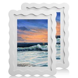 lot 1016 image: Chrspk 5x7 Wavy Picture Frame With Mat For 4x6, Wavy Edge Wooden Picture Frame with Real Glass - Wall Mount and Tabletop Display, White, 2 Pack - Retail $25
