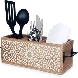 lot 1026 image: TrendBell Wooden Utensil Caddy for Kitchen Countertop 3-Slot , Multi-Purpose Wooden Desk Organizer Work Desk, Bathroom, Cutlery Caddy, Office Supplies Organizer 11 X 4.5 Inches