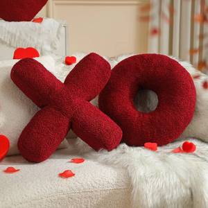 lot 1033 image: EastTree XO Pillows, Love XO Shaped Pillow, Wine Red Throw Pillows, Love Pillow Gifts, Ultra Soft Teddy Fleece Wedding Pillows, Women Girls Kid Room Decor, Valentines Day Decor 14x14 Inch - Retail $30