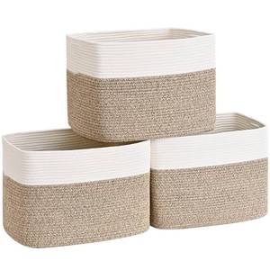 lot 1034 image: Degeyoyo 3 Pack Cube Storage Bin, 17x12x12 Cotton Rope Woven Baskets for Organizing Toys Clothes Towels, Square Gift Storage Baskets for Shelves, Nursery, Closet, Bathroom, Pantry (White & Jute) - Retail $52