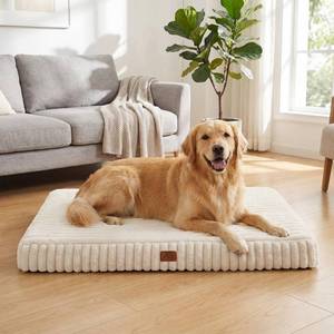 lot 1035 image: Orthopedic Dog Bed for Medium Dog, Waterproof Pet Bed,Non-Slip Bottom and Egg-Crate Foam with Removable Washable Cover Crate Bed,Cream,30x20x3 - Retail $30
