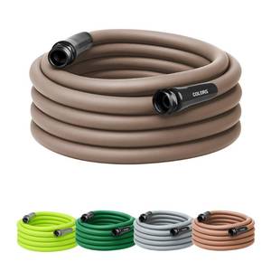 lot 1038 image: Flexzilla Colors Garden Hose 58 in. x 50 ft., Lightweight All-Weather Water Hose, Durable and Flexible, Leak-Free Connections, Brown Mulch - Retail $42