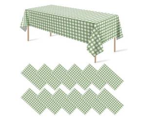 lot 1039 image: 12Pack Sage Green Plastic Checkered Tablecloth, Premium Decorative Disposable Sage Green Gingham Plaid Table Cloths for Parties, Rectangle Party Table Cover for Picnic Birthday Wedding, 54x108 Inch - Retail $20