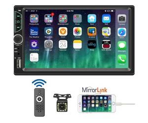 lot 1050 image: Leadfan 7inch Car Stereo Double Din Radio Touchscreen with Backup Camera Multimedia Car Audio Support Mirror Link, Bluetooth Caller ID, FMMP3MP4USBSubwoofer,Aux Input Car Audio Receivers - Retail $40