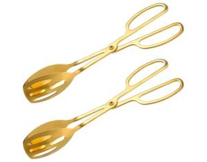 lot 1054 image: Buffet Salad Tongs 2 Pack, Stainless Steel Serving Tongs for Kitchen Cooking, Gold Food Scissor Catering Utensil for Bread Cake Steak Barbecue - Retail $16