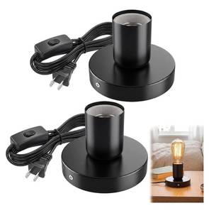 lot 1065 image: 2Pcs Polished Metal Desktop Lamp Base, E26 E27 Screw Ceramic Light Bulb Holder Socket, Edison Bulb Holder Base with 6ft Cord OnOff Switch Plug, Vintage Table Lamp Base for DIY Lighting Decor - Retail $15